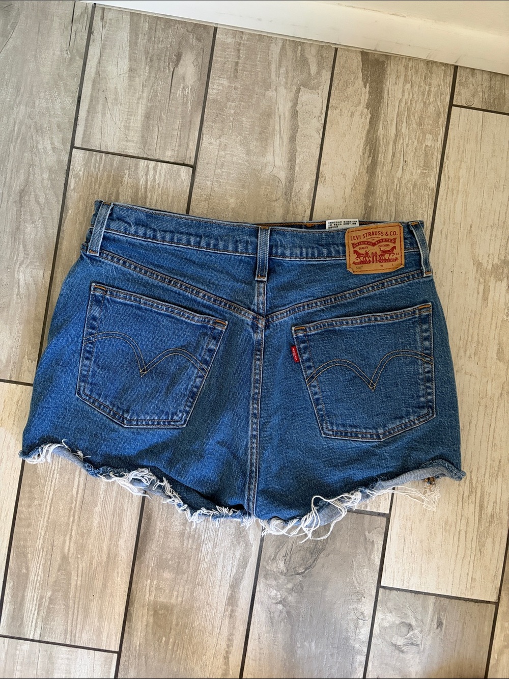 Levi's Dark Blue High-Rise Cutoff Denim Shorts